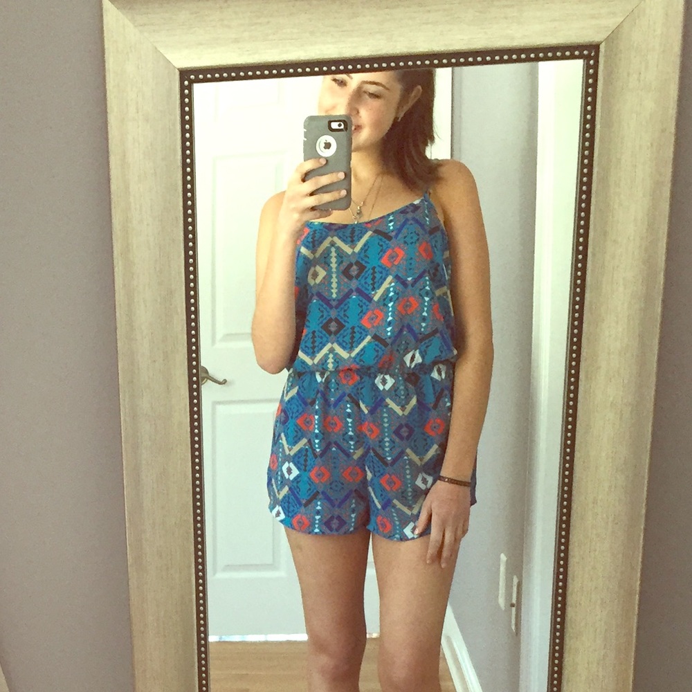 Blue patterned romper